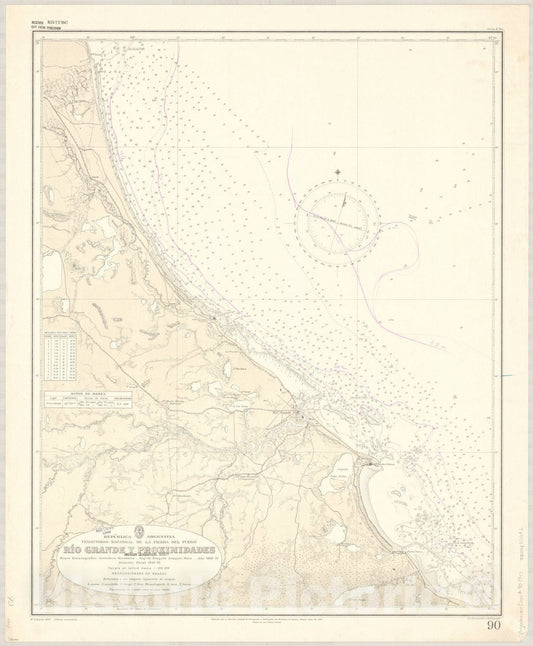 Historic Map : Rio Grande, Tierra del Fuego, Argentina 1947, Republica Argentina, Territorio Nacional de la Tierra del Fuego, Rio Grande y proximidades , Antique Vintage Reproduction