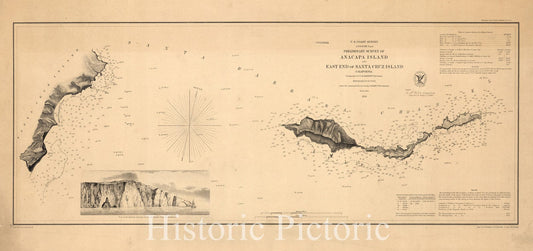 Map : Anacapa Island, California 1856, Preliminary survey of Anacapa Island and east end of Santa Cruz Island : California , Antique Vintage Reproduction