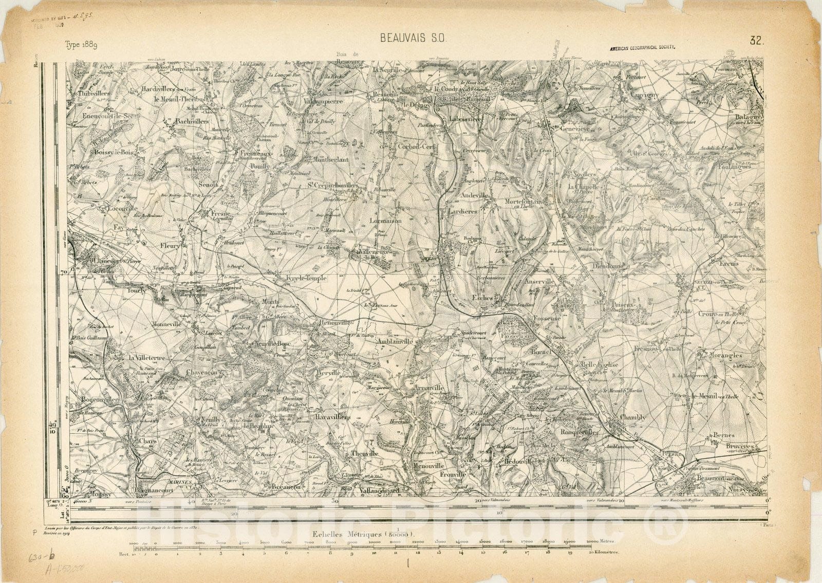 Map : Beauvais S.O., France, [Topographic maps of France], Antique Vintage Reproduction