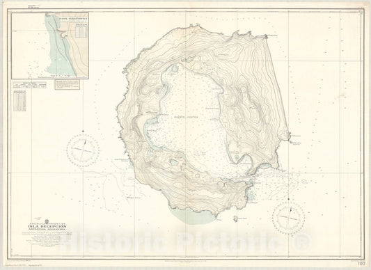 Map : Deception Island, Antarctica 1954, Republica Argentina, Isla Decepcion, Antartida Argentina , Antique Vintage Reproduction