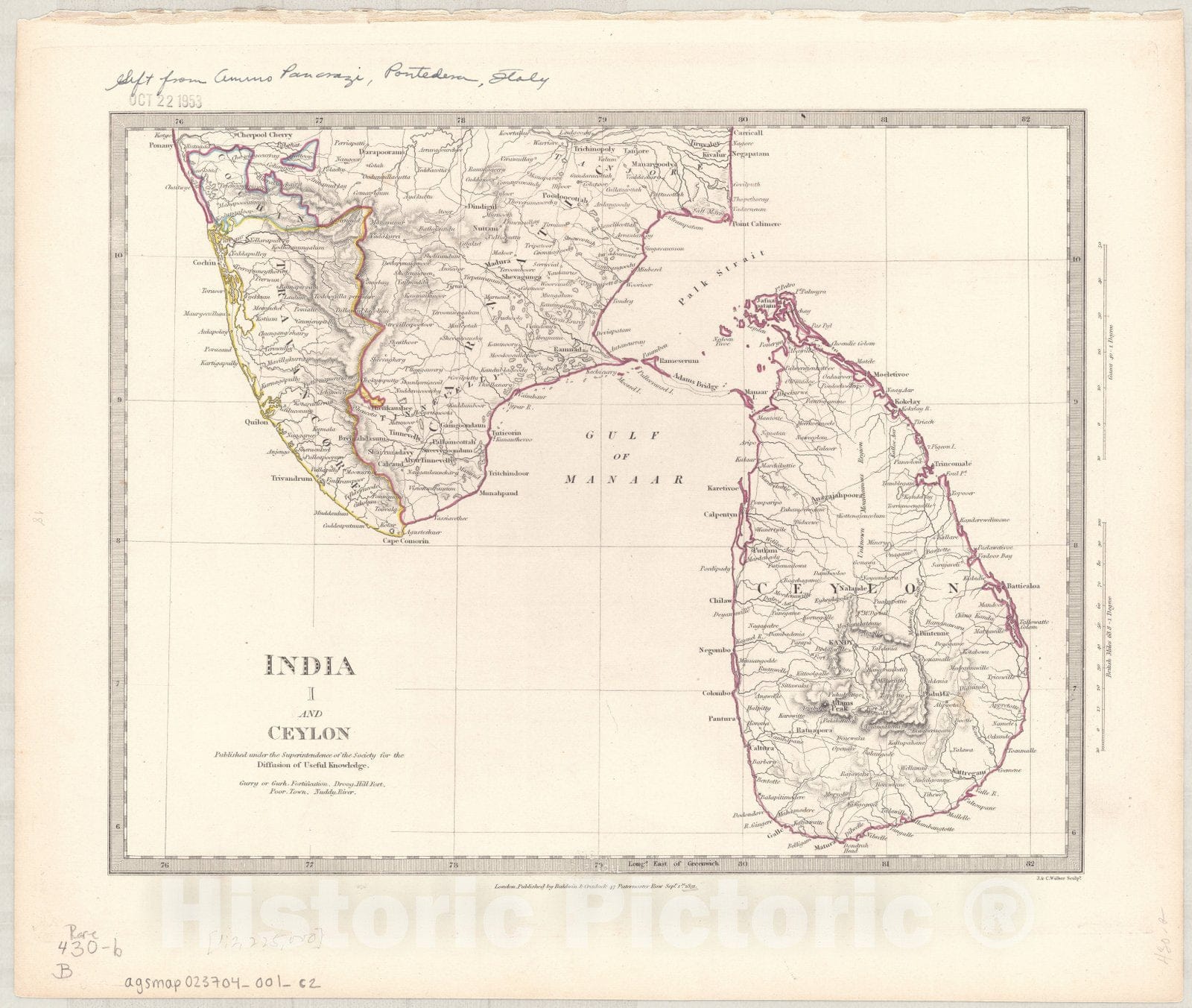 Map : India and Ceylon 1853 1, India and Ceylon , Antique Vintage Reproduction