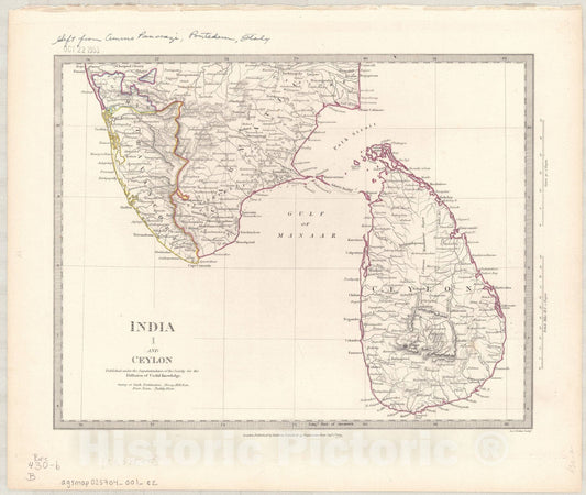 Map : India and Ceylon 1853 1, India and Ceylon , Antique Vintage Reproduction