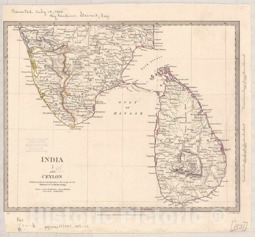 Map : India and Ceylon 1853 15, India and Ceylon , Antique Vintage Reproduction