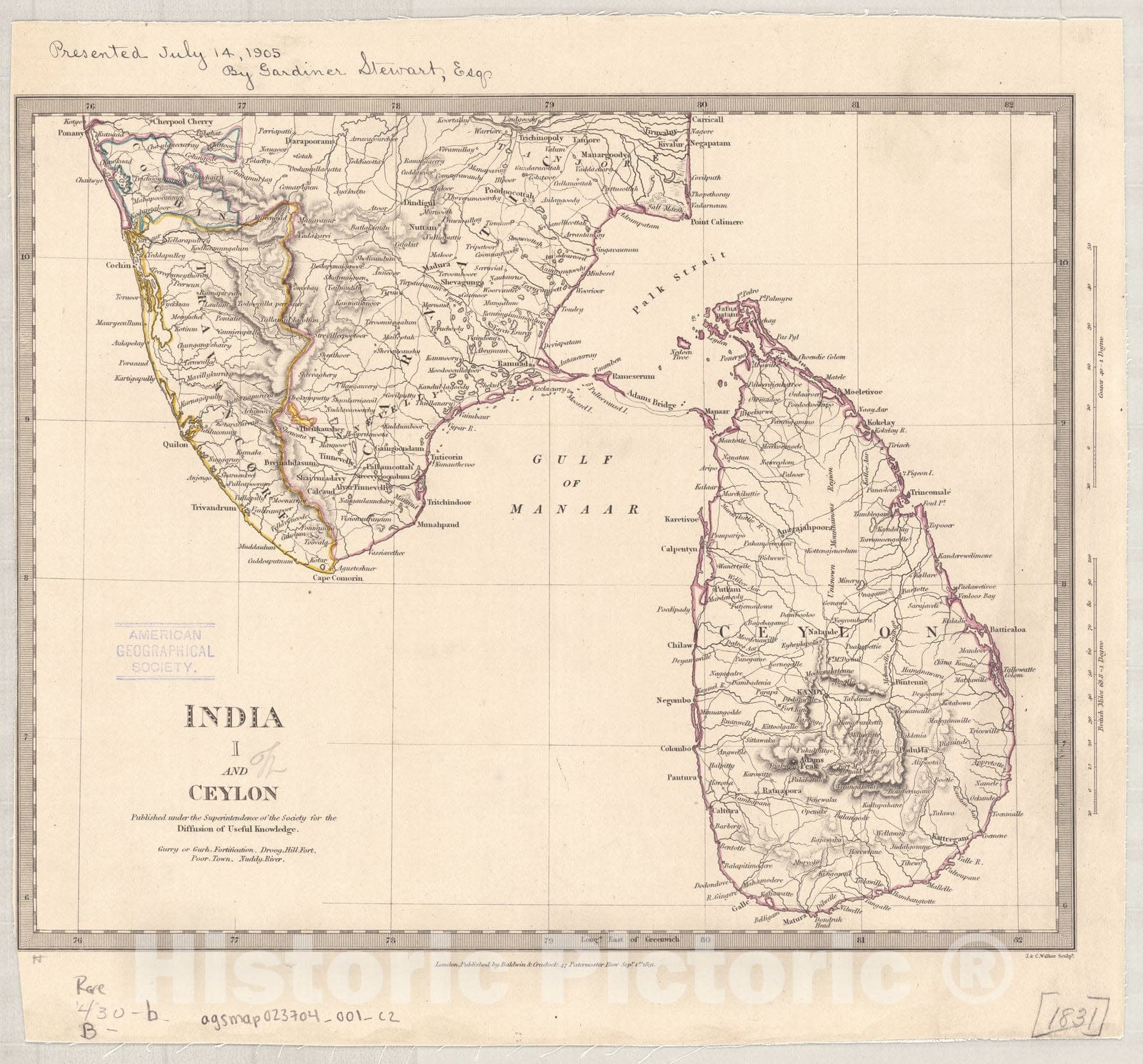 Map : India and Ceylon 1853 15, India and Ceylon , Antique Vintage Reproduction