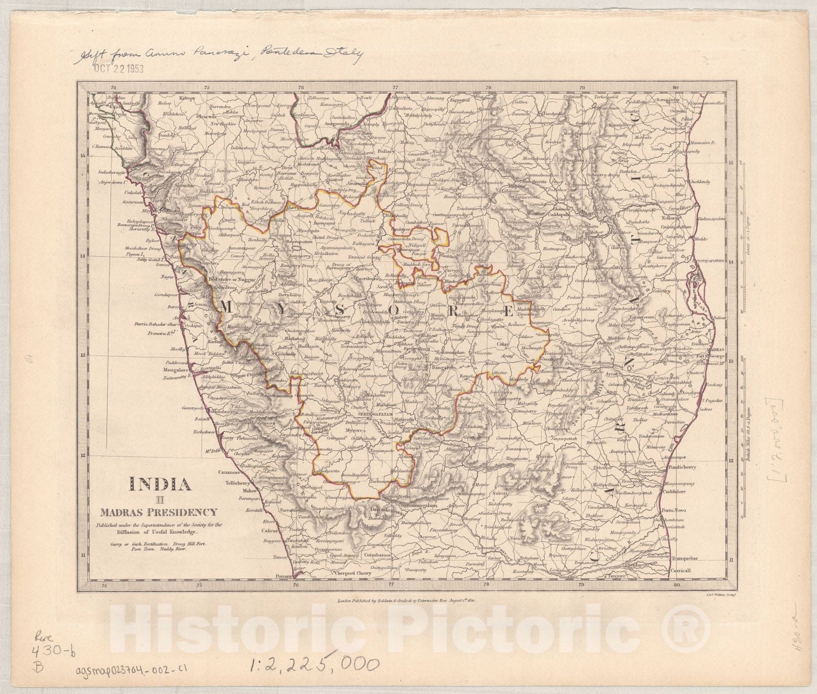 Map : India and Ceylon 1853 7, India and Ceylon , Antique Vintage Reproduction
