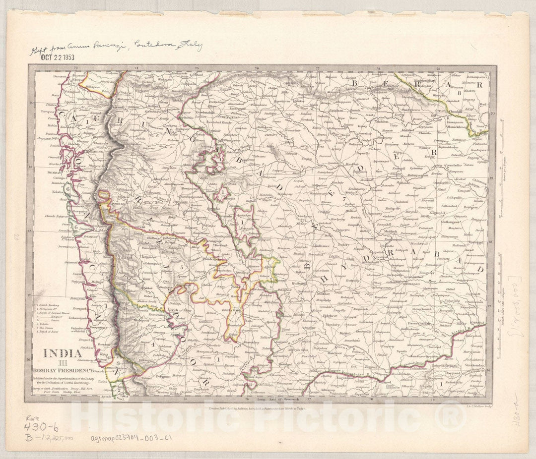 Map : India and Ceylon 1853 8, India and Ceylon , Antique Vintage Reproduction
