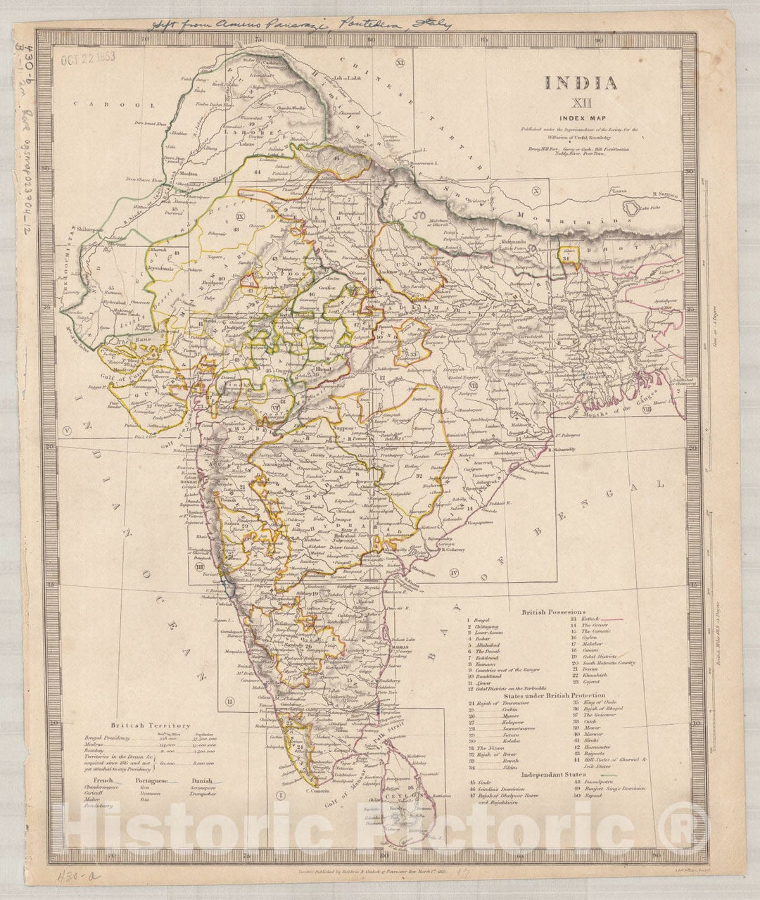 Map : India and Ceylon 1853 19, India and Ceylon , Antique Vintage Reproduction