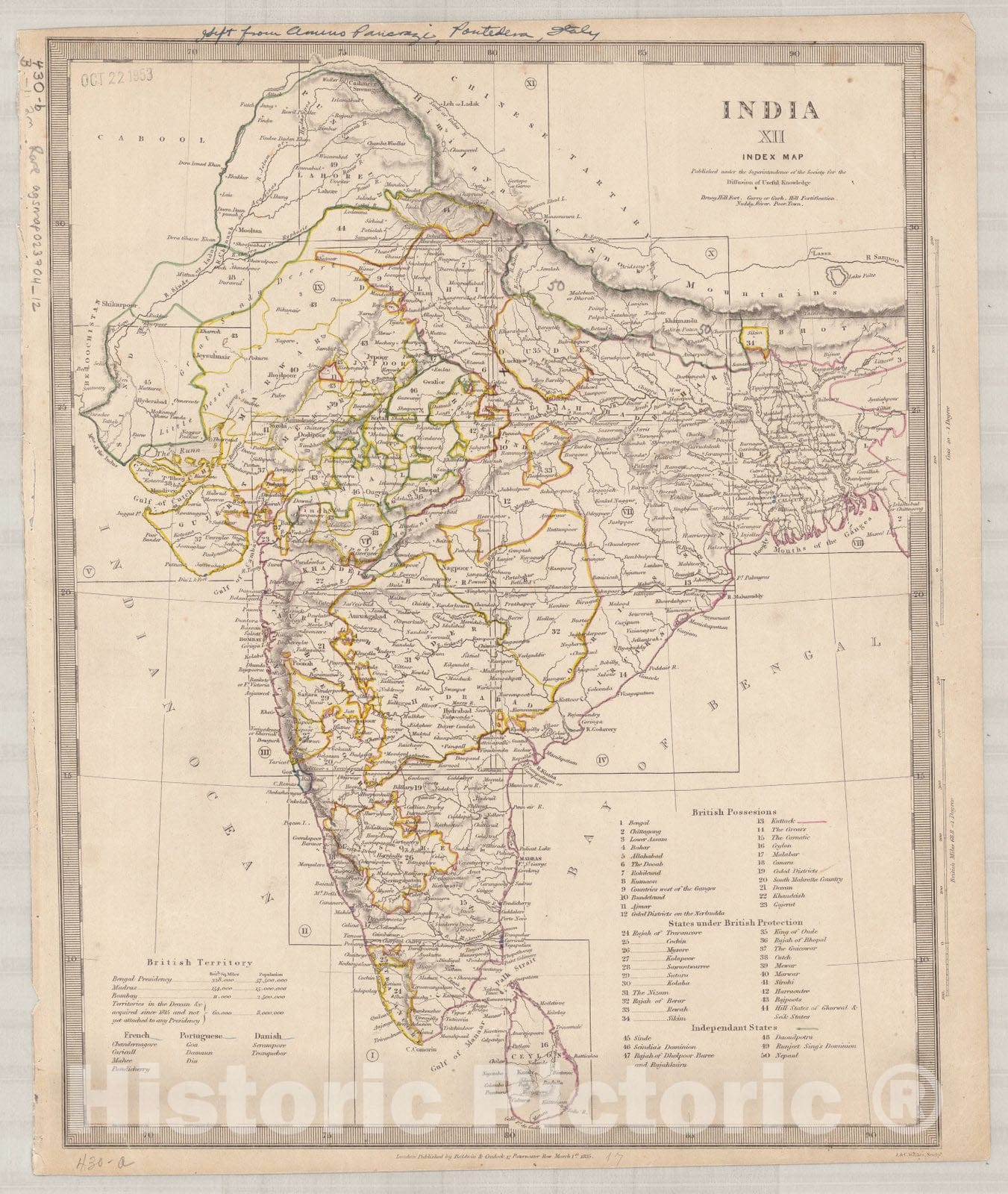 Map : India and Ceylon 1853 19, India and Ceylon , Antique Vintage Reproduction