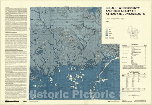Map : Wood county, Wisconsin 1987, Soils of Wood County and their ability to attenuate contaminants , Antique Vintage Reproduction
