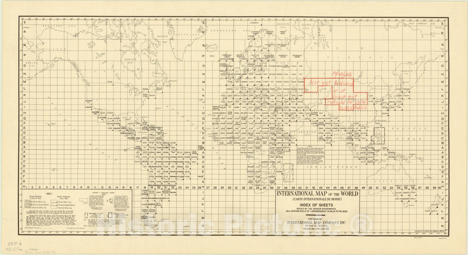 Map : World 1953, International map of the world (Carte Internationale du monde), index to sheets , Antique Vintage Reproduction