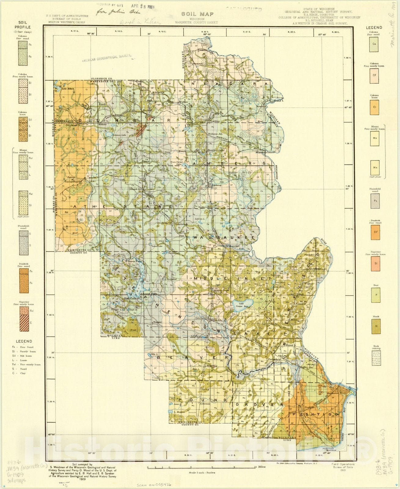 Map : Marinette county, Wisconsin 1909, Soil map, Wisconsin, Marinette County sheet , Antique Vintage Reproduction