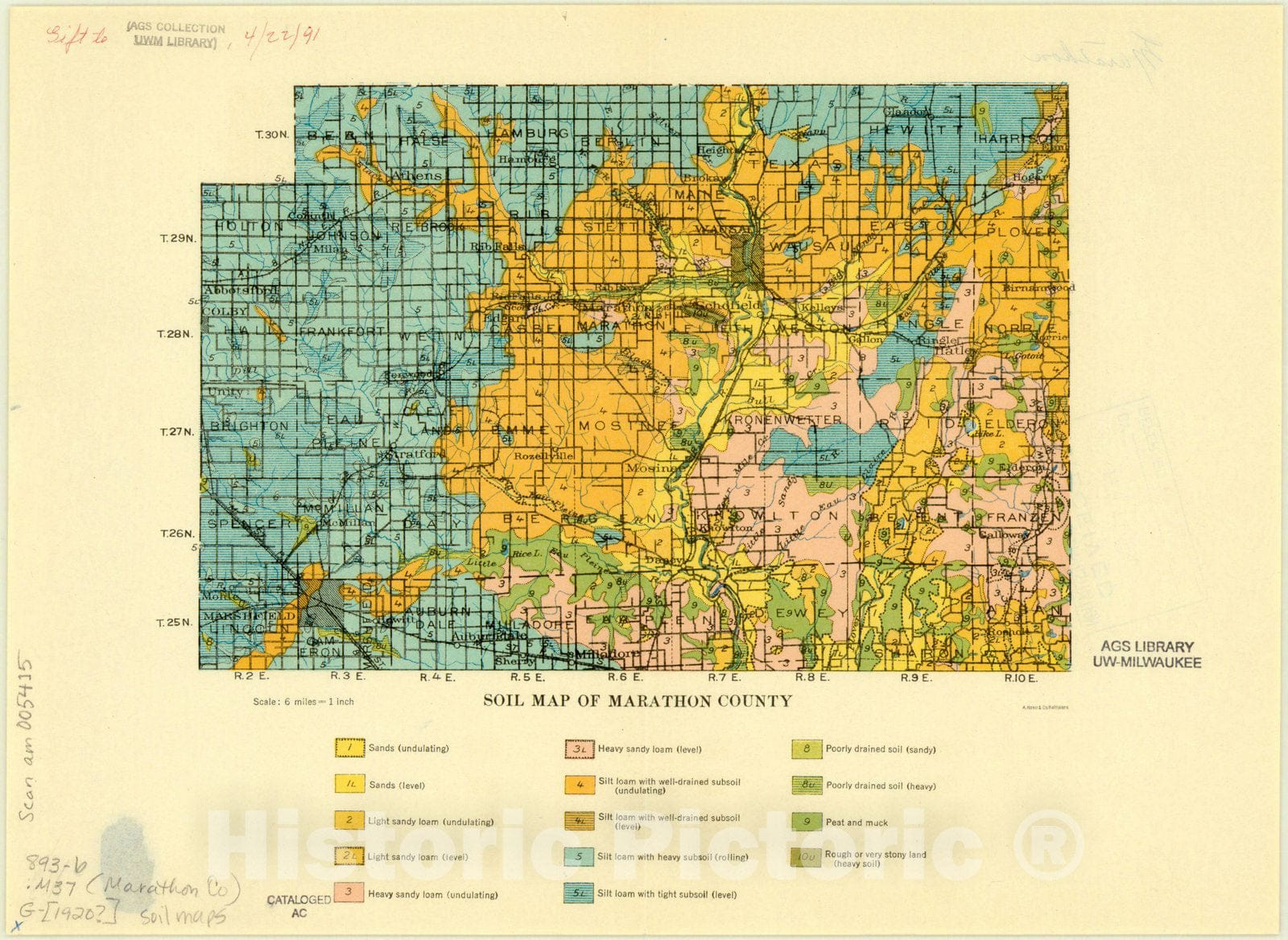 Map : Marathon county, Wisconsin 1920 2, Soil map of Marathon County, [Wisconsin], Antique Vintage Reproduction