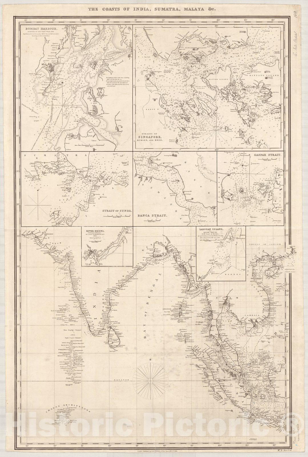Map : India, Sumatra and Malaya 1850, The Coasts of India, Sumatra, Malaya etc. , Antique Vintage Reproduction