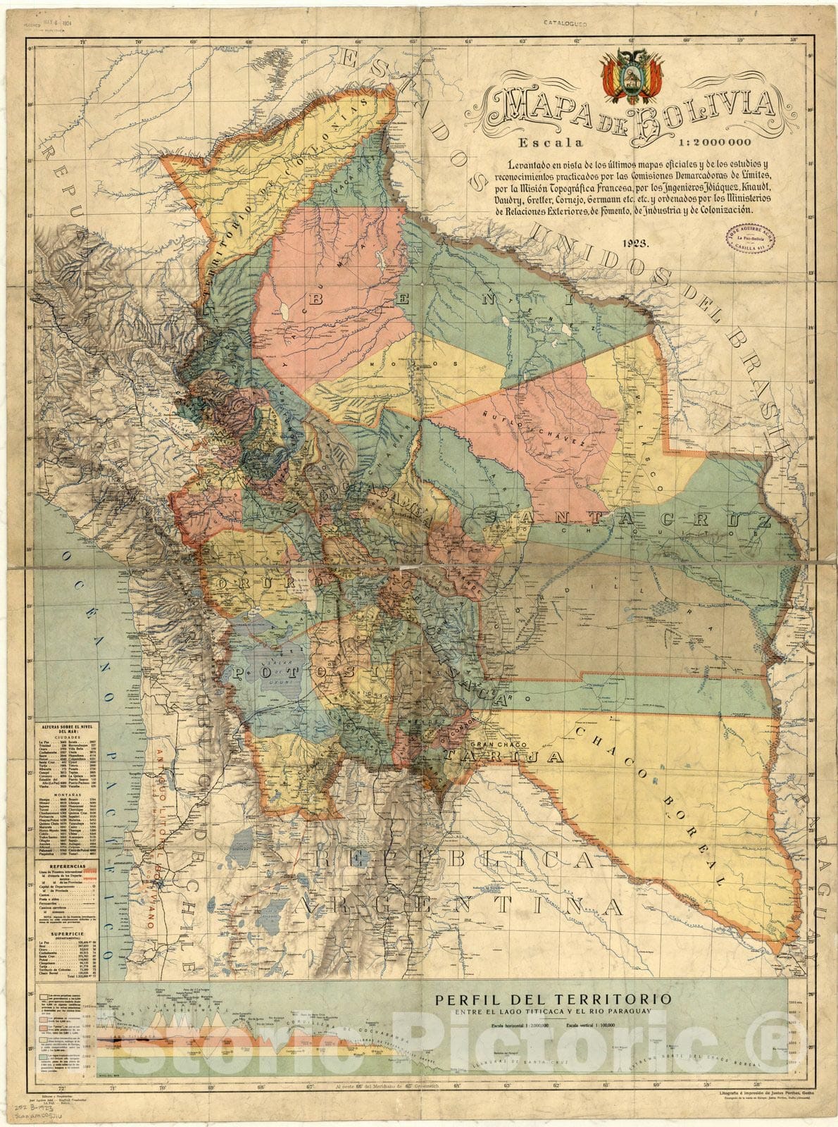 Map : Bolivia 1923, Mapa de Bolivia , Antique Vintage Reproduction