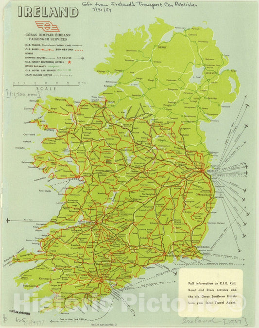 Map : Ireland 1957, Ireland , Antique Vintage Reproduction