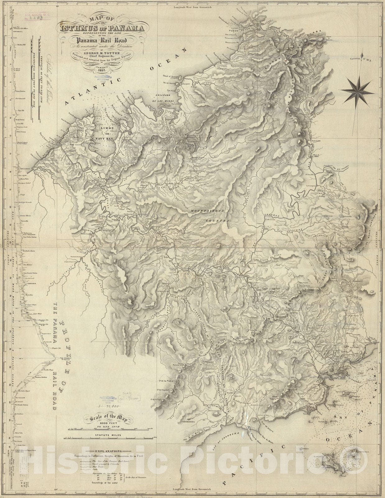Historic Map : Panama 1857, Map of the Isthmus of Panama representing the line of the Panama Rail Road as constructed under the direction of George M. Totten, chief engineer &c.