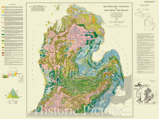 Map : Michigan 1982 2, Quaternary geology of Michigan, Antique Vintage Reproduction