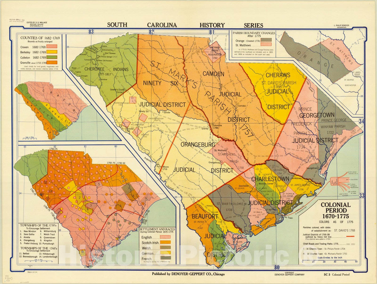 Map : South Carolina 193-? 8, South Carolina history series , Antique Vintage Reproduction