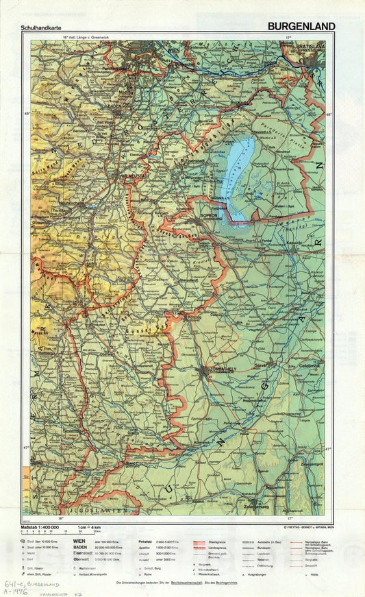 Map : Burgenland, Austria 1976 2, Schulhandkarte Burgenland, Antique Vintage Reproduction