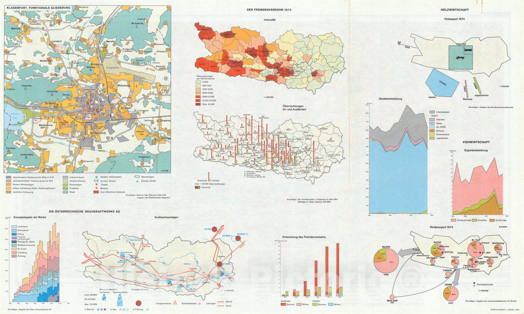 Map : Carinthia, Austria 1976 1, Schulhandkarte Karnten, Antique Vintage Reproduction