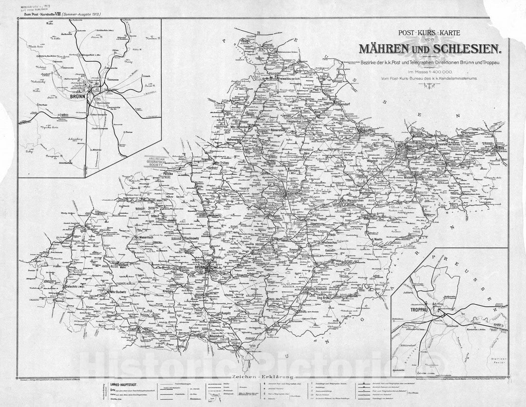 Map : Austria and Switzerland 1913 2, Post-Kurs Karte von Oesterreich unter der Enns , Antique Vintage Reproduction