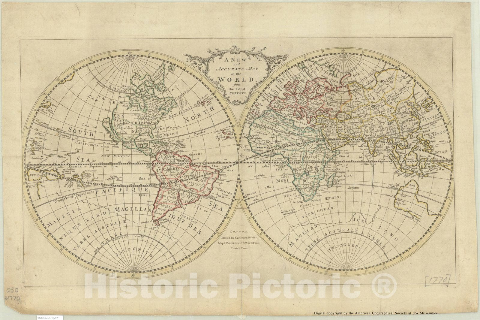Map : World 1770, A new and accurate map of the world, from the latest surveys, Antique Vintage Reproduction
