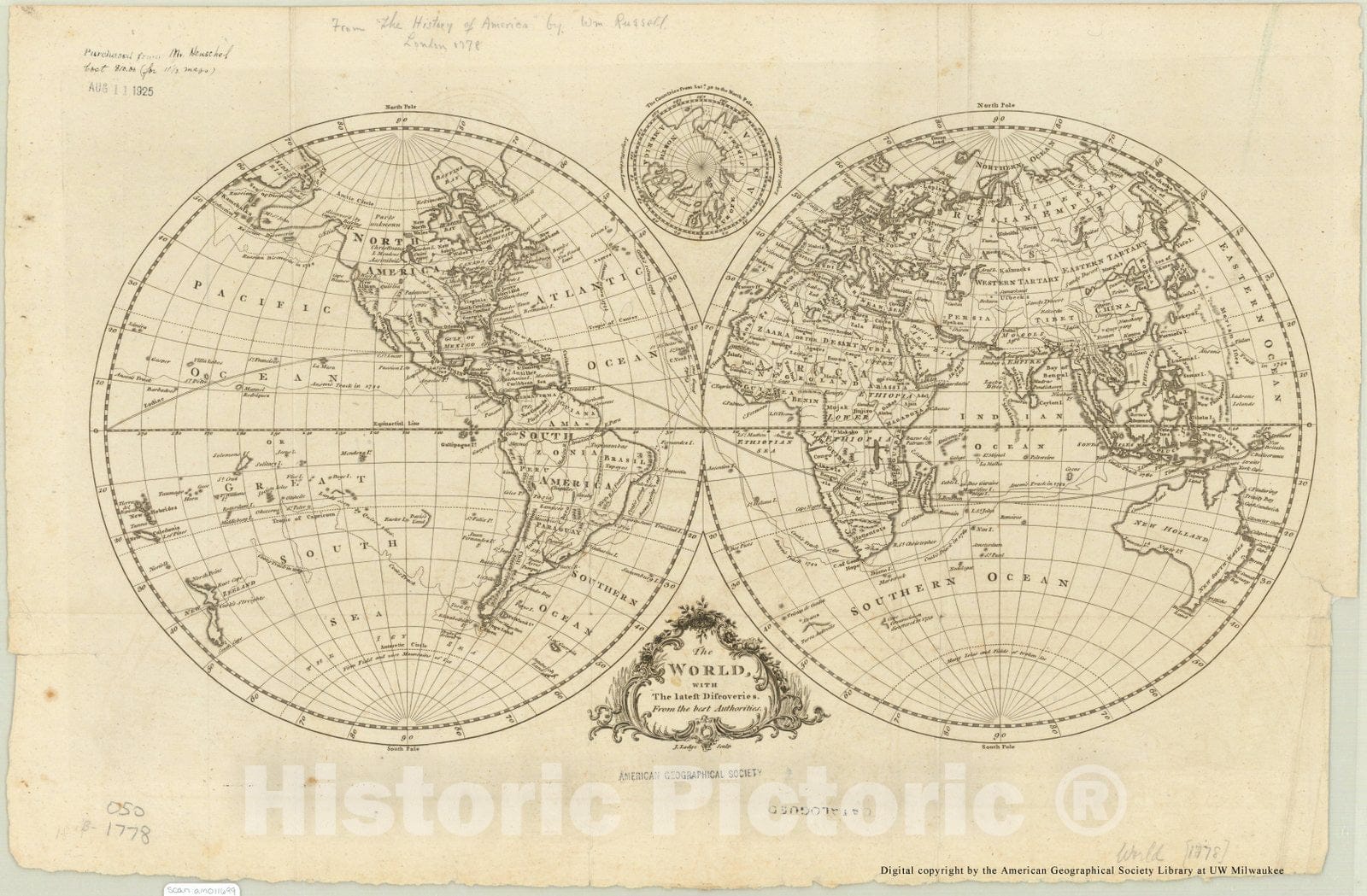 Map : World 1778, The world, with the latest discoveries : from the best authorities , Antique Vintage Reproduction