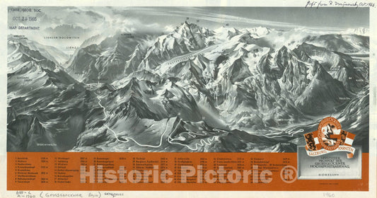Map : Grossglockner, Austria 1960 2, The Grossglockner Alpine Road, Salzburg, Austria, Carinthia, Antique Vintage Reproduction