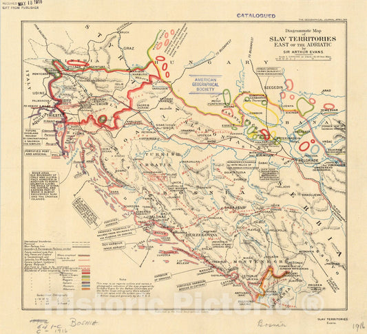 Map : Yugoslavia 1916, Diagrammatic map of Slav Territories east of the Adriatic , Antique Vintage Reproduction