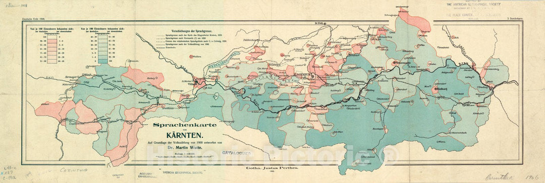 Map : Carinthia, Austria 1906, Sprachenkarte von KA?rnten , Antique Vintage Reproduction