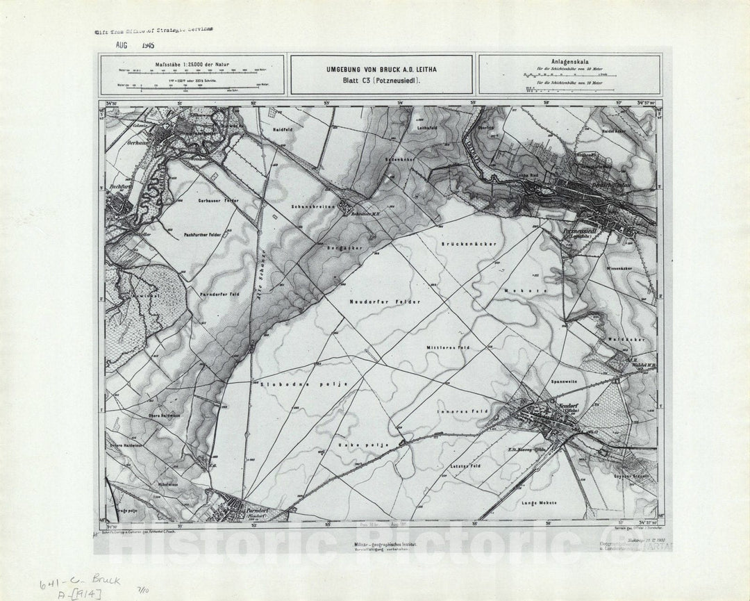 Map : Austria 1944 5, Umgebung von Bruck A.D. Leitha, Antique Vintage Reproduction