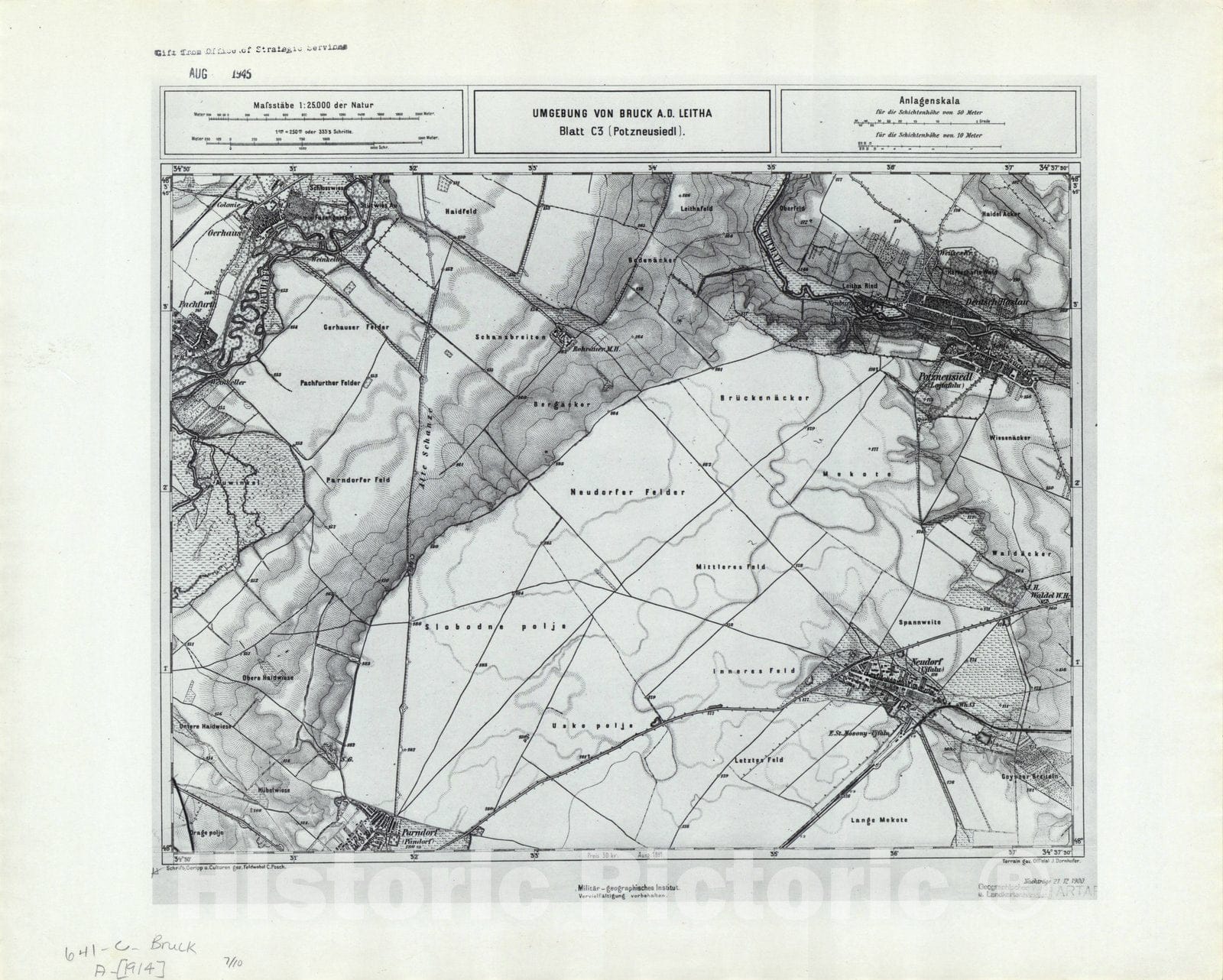 Map : Austria 1944 5, Umgebung von Bruck A.D. Leitha, Antique Vintage Reproduction