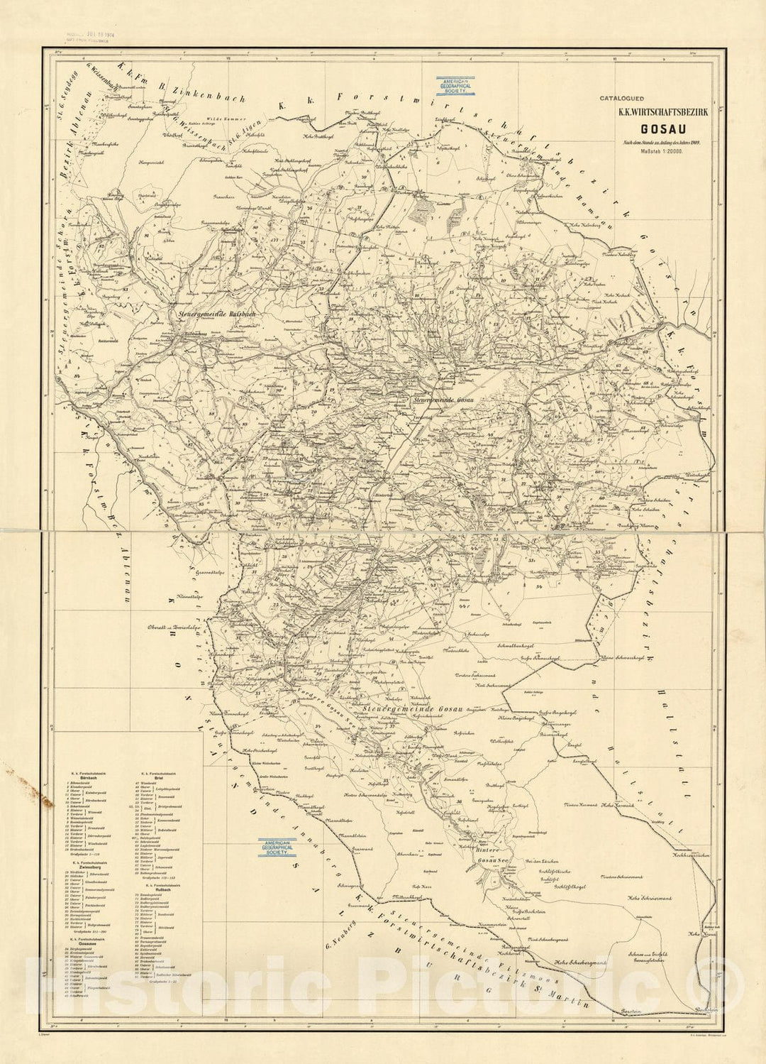 Map : Gosau, Austria 1909, K.K. Wirtschaftsbezirk Gosau nach dem Stande zu Anfang des Jahres 1909, Antique Vintage Reproduction
