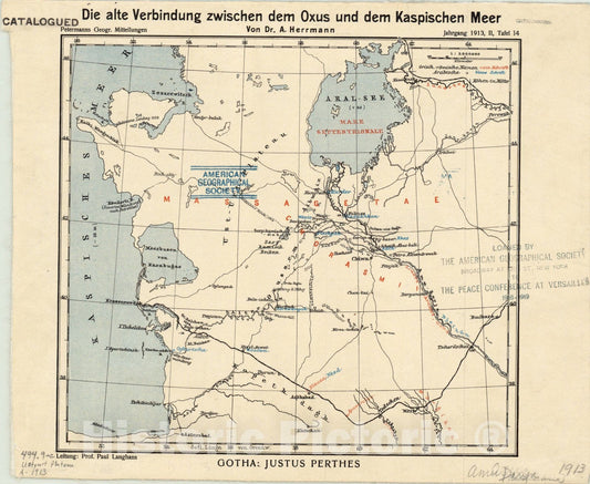 Map : Amu Darya Delta, Uzbekistan 1913, Die alte Vergindung zwischen dem Oxus und dem Kaspischen Meer , Antique Vintage Reproduction