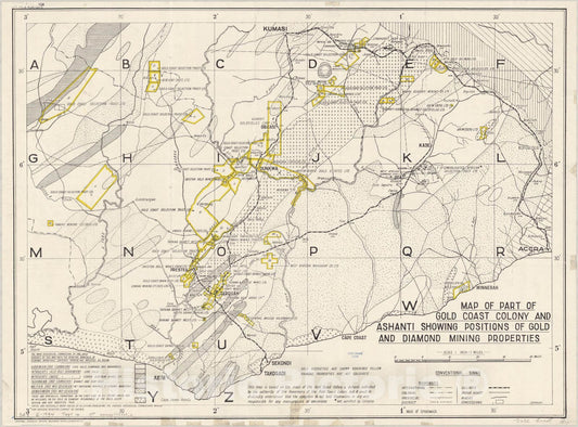 Map : Ashanti region, Ghana 1934, Antique Vintage Reproduction