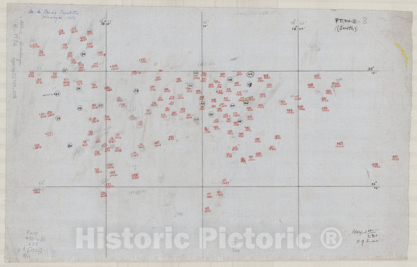 Map : Karakoram Range, India 1932 7, [The eastern Karakoram and Zanskar, Himalaya between the Chang-Chenmo and Tso Moriri], Antique Vintage Reproduction