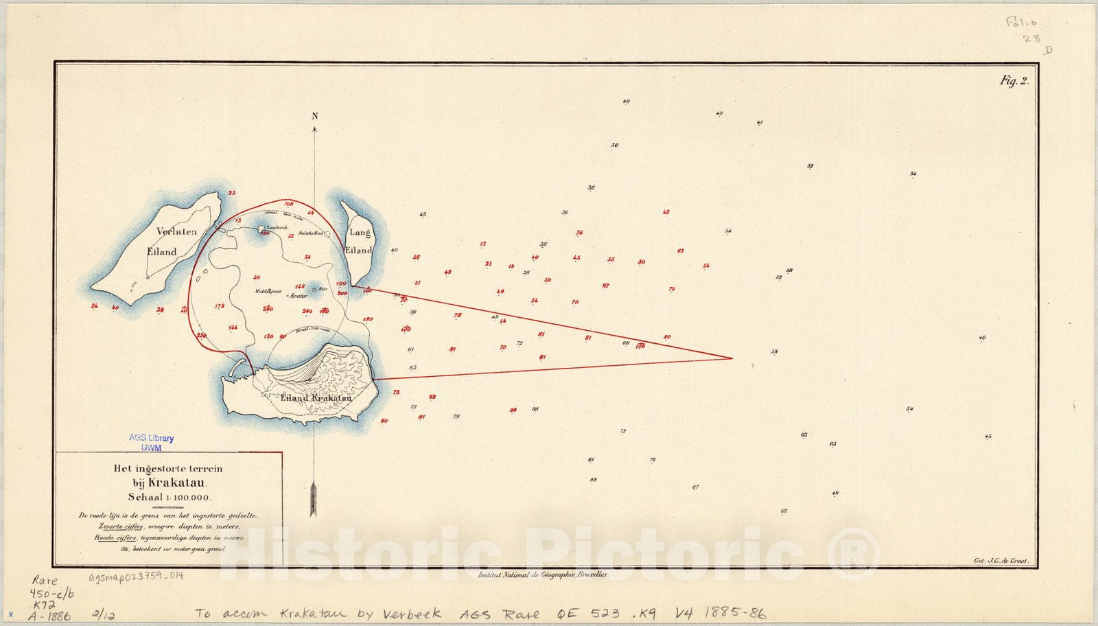 Map : Krakatau 1886 5, Krakatau , Antique Vintage Reproduction