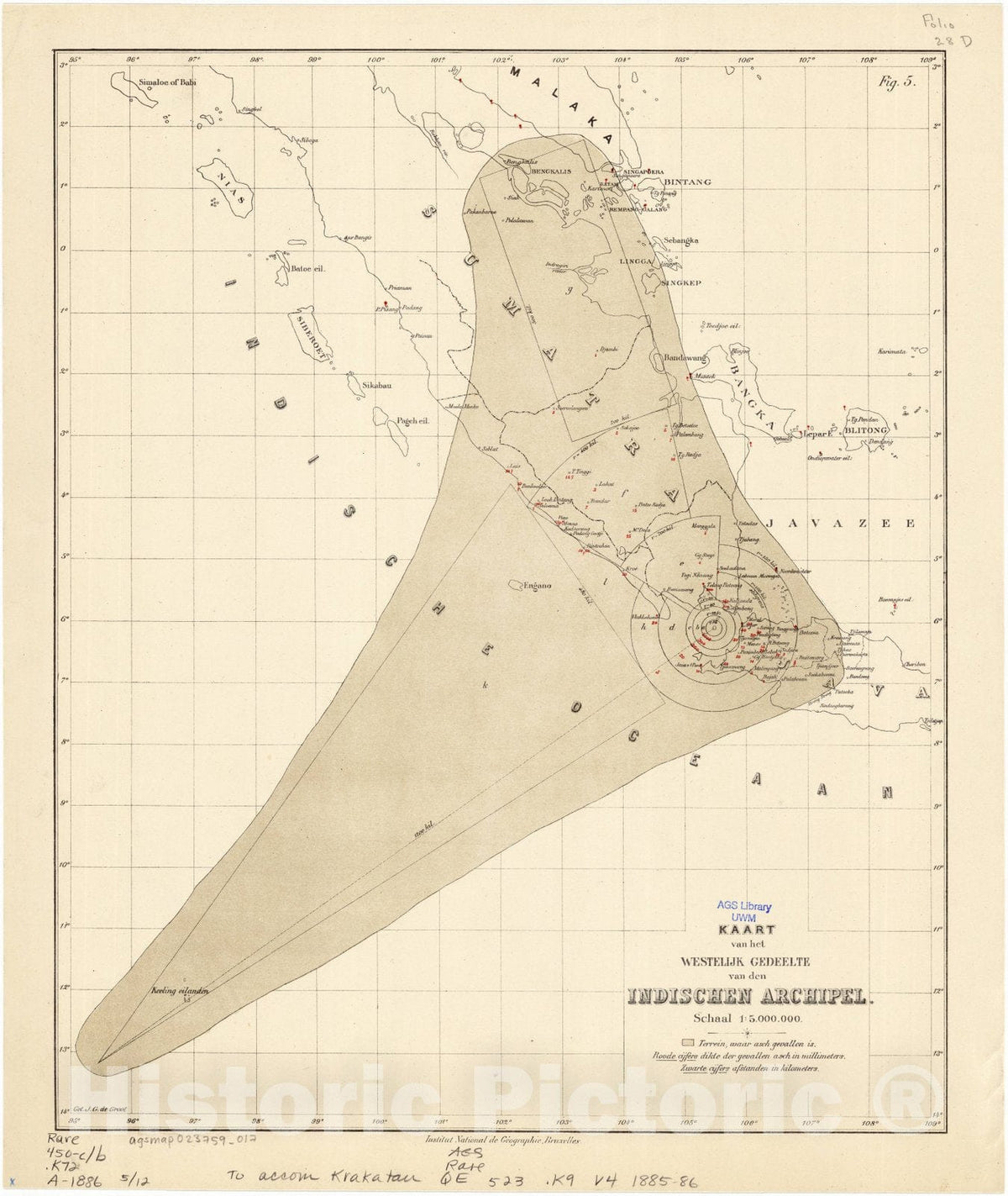 Map : Krakatau 1886 7, Krakatau , Antique Vintage Reproduction