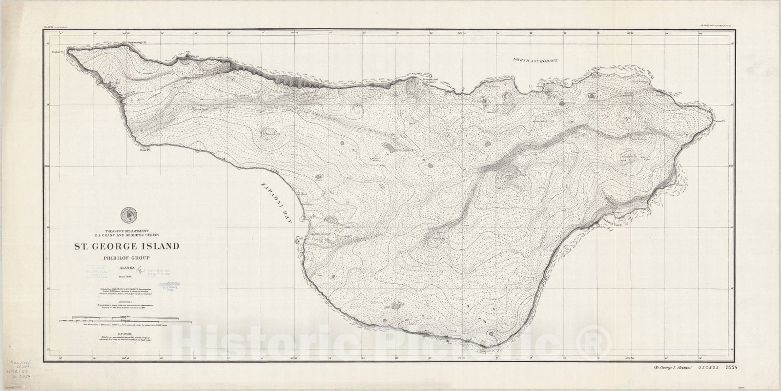 Map : St. George Island, Alaska 1898, St. George Island, Pribilof Group, Alaska , Antique Vintage Reproduction