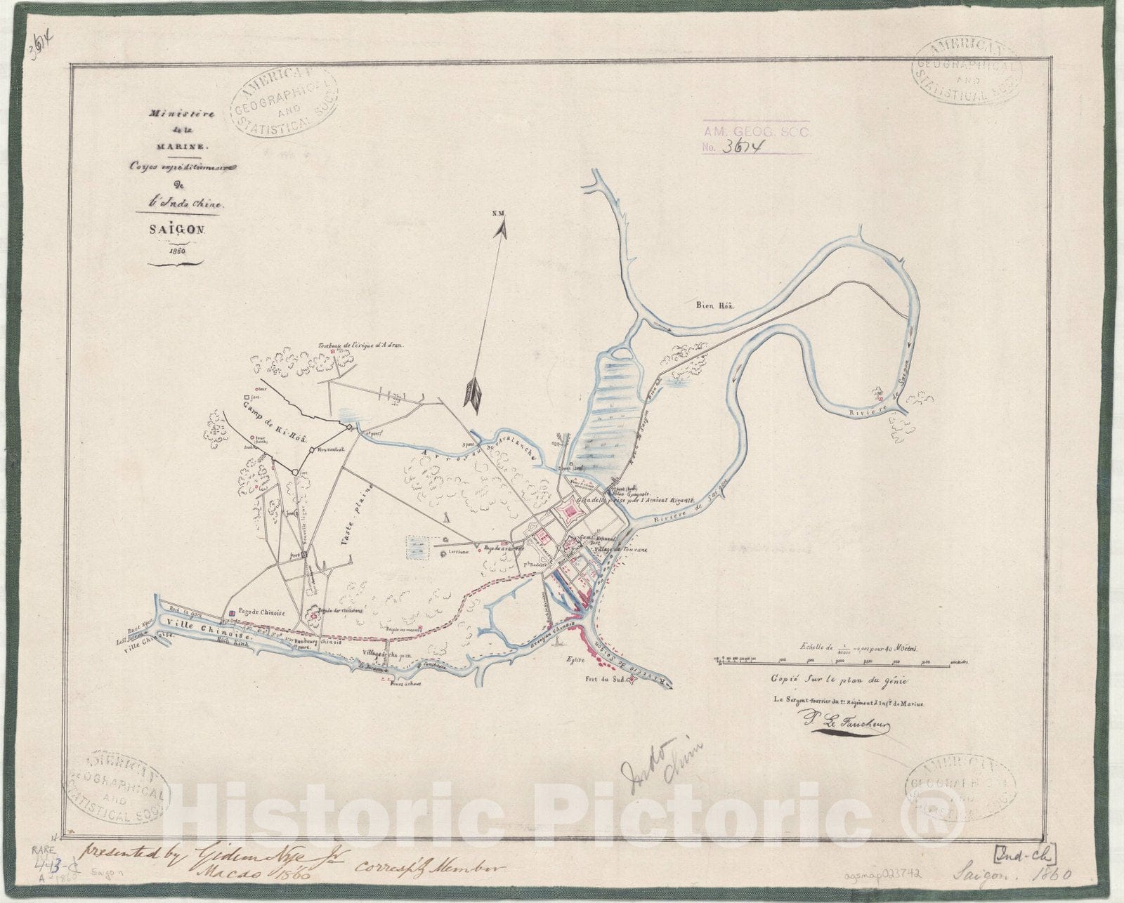 Map : Ho Chin Minh City, Vietnam 1860, Ministere de la marine, Coyos expeditionnaire de l'Indo Chine, Saigon 1860 , Antique Vintage Reproduction