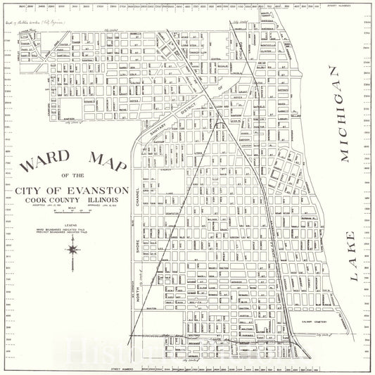 Map : Evanston, Illinois 1931, Ward map of the city of Evanston, Cook County, Illinois, Antique Vintage Reproduction