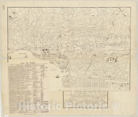 Map : Tokyo, Japan 1875 1, Map of Tokio, Antique Vintage Reproduction