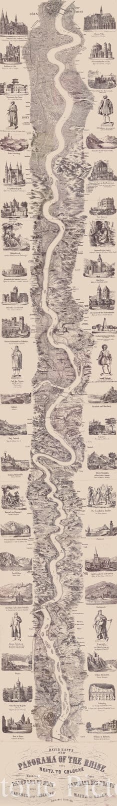 Map : Rhine River, Germany 1853, Antique Vintage Reproduction