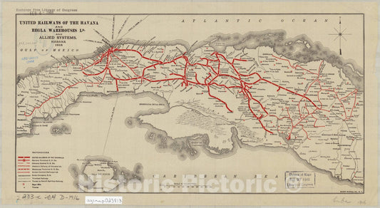 Map : Cuba 1916, United Railways of the Havana and Regla Warehouses Ld. and allied systems, Habana, 1916, Antique Vintage Reproduction