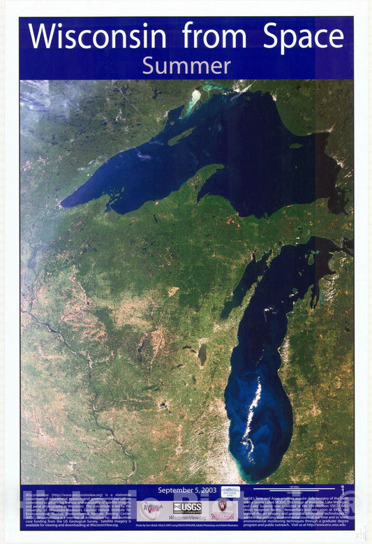 Map : Wisconsin 2003, Wisconsin from space Summer , Antique Vintage Reproduction