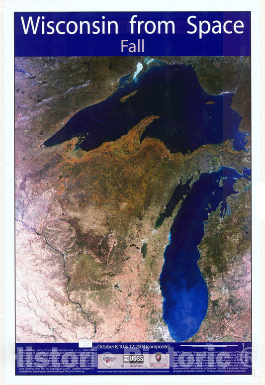 Map : Wisconsin 2003, Wisconsin from space Fall 2003 , Antique Vintage Reproduction