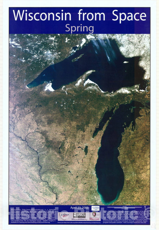 Map : Wisconsin 2003, Wisconsin from space Spring 2003 , Antique Vintage Reproduction