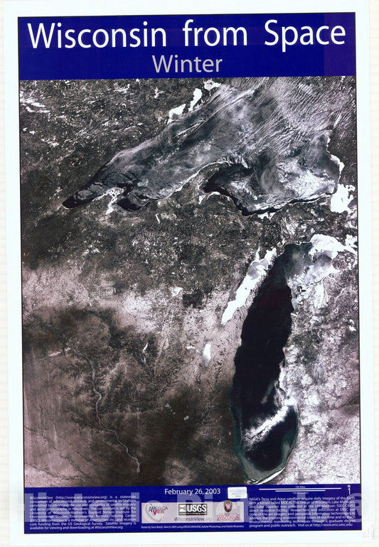 Map : Wisconsin 2003, Wisconsin from space Winter 2003 , Antique Vintage Reproduction