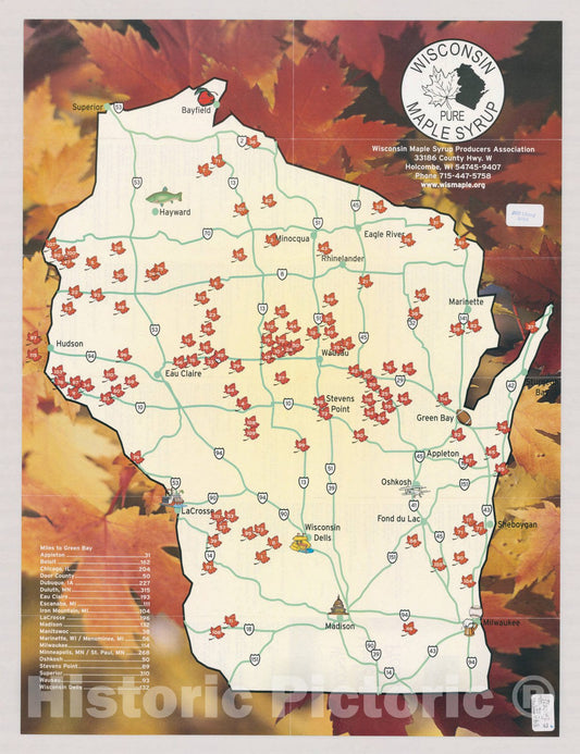Map : Wisconsin 2008, Pure maple syrup, Antique Vintage Reproduction