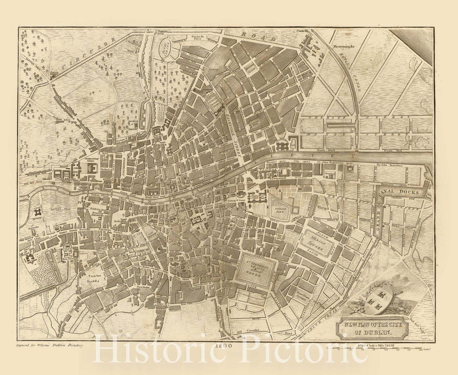 Map : Dublin, Ireland 1800, New plan of the city of Dublin , Antique Vintage Reproduction